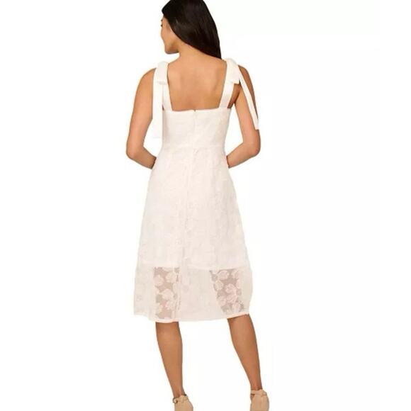 Adrianna Papell Tie Strap Lace Overlay Floral Midi Cocktail Dress White Size 16 - Picture 2 of 16